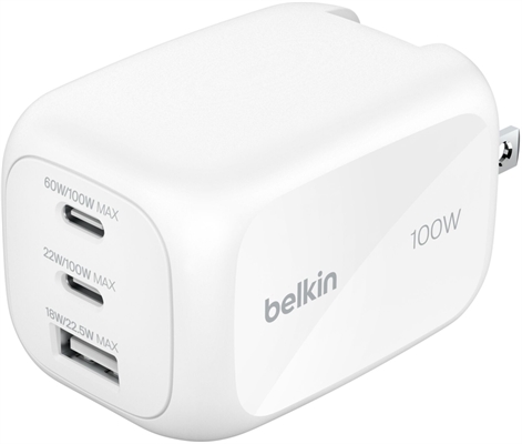 Belkin-Wall Charger-Lithium ion For Apple Samsung phones-100W USB-C PD PPS 2 USB-C 1 Front View 1