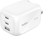 Belkin WCH016DQWH  - Cargador de Pared Triple, USB-A, USB-C, 100W, Boost Charge, Blanco
