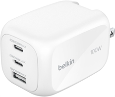 Belkin WCH016DQWH  - Cargador de Pared Triple, USB-A, USB-C, 100W, Boost Charge, Blanco
