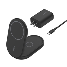 Belkin BoostCharge Foldable  - Cargador inalámbrico 2-en-1 con MagSafe, 15W, Negro