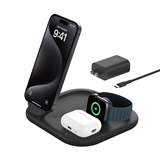 Belkin BoostCharge Foldable - Cargador inalámbrico 3-en-1 con MagSafe, 15W, Negro