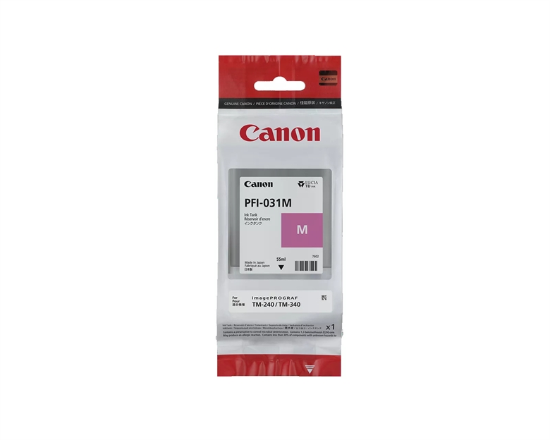 Canon pfi 031m ink tank 55ml magenta vista frontal paquete