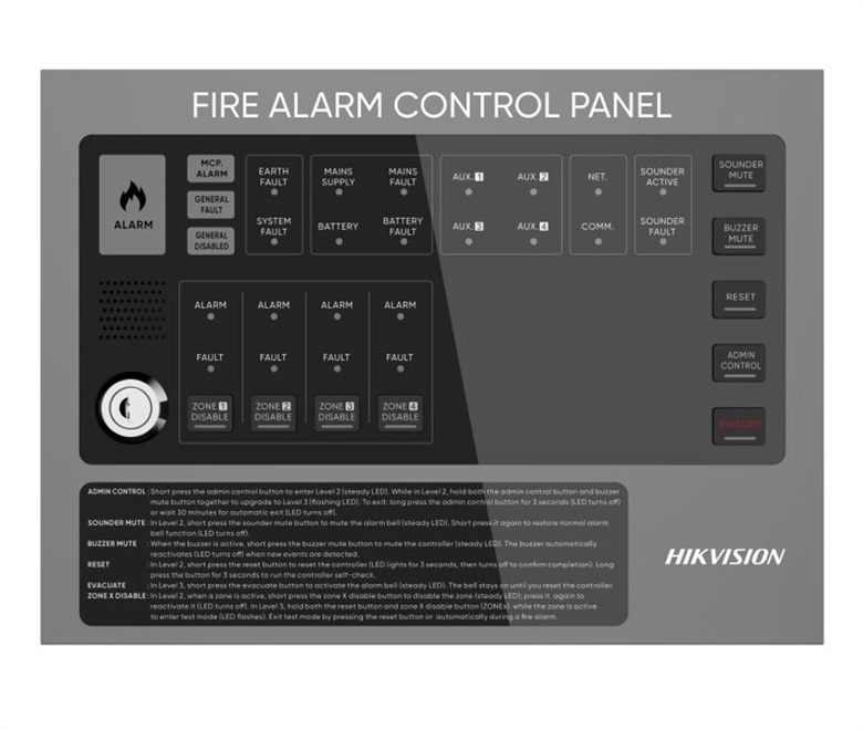 Panel de Control de Alarma Contra Incendios Convencional de 4 Zonas-Vista Frontal