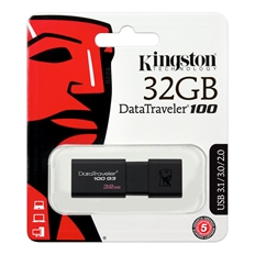 Kingston DataTraveler 100 G3  - USB Flash Drive, 32 GB, USB 3.1 Gen 1, Type-A, Black