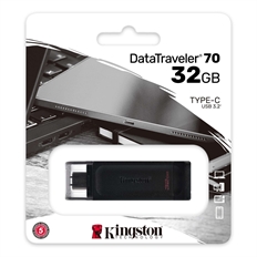 Kingston DataTraveler 70  - Unidad Flash USB, 32 GB, USB 3.2 Gen 1, Tipo-C, Negro