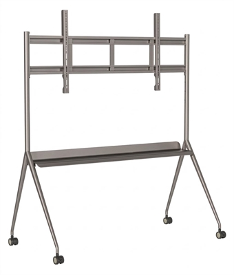 DS-D5ABKY2-M-Mobile-Trolley-Stand-for-Interactive-Display-Silver-Gray-Front View