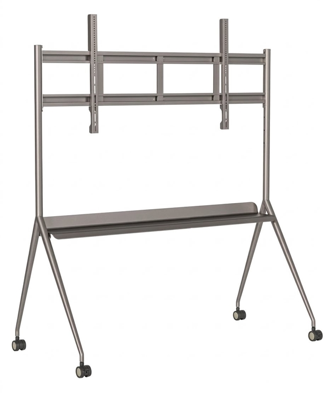 DS-D5ABKY2-M-Mobile-Trolley-Stand-for-Interactive-Display-Silver-Gray-Front View
