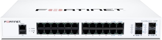Fortinet FortiSwitch 124F-Switch-managed-24-10-100-1000 -4-10 Gigabit SFP-side to back airflow-rack-mountable Front View