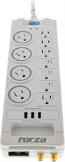 Forza FSP-1011USBW - Protector de Voltaje, 11 Salidas, 3 USB, Coaxial y Ethernet, 110V-220V, 15A/7A