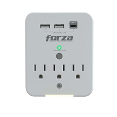Forza FWT-331USBC - Surge Protector, 3 Outlets, 2 USB-A and 1 USB-C Port, 110V, 15A, 490 Joules