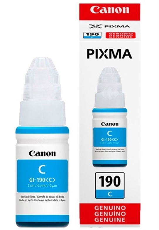 GI-190C Cyan-Ink Refill Bottle 70ml-Front View-Box