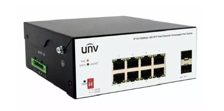 Gris-Switch Industrial PoE de 8 Puertos-Vista Diagonal