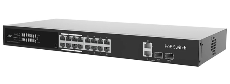 Gris-Switch Uniview Gestionable en la Nube de 16 Puertos Full Gigabit PoE-Vista Diagonal