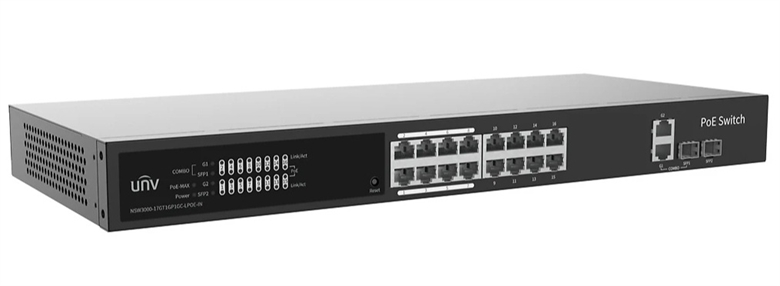 Gris-Switch Uniview Gestionable en la Nube de 16 Puertos Full Gigabit PoE-Vista Lateral