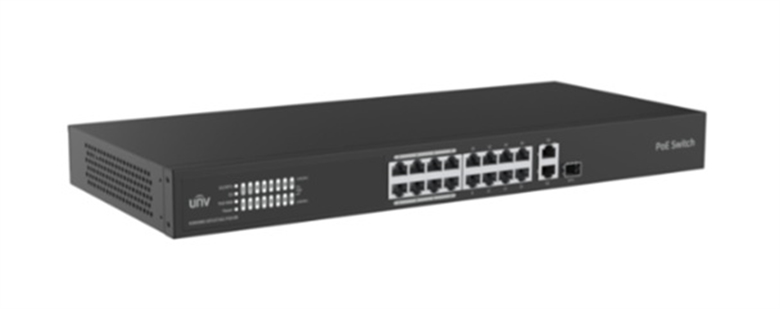 Gris-Switch Uniview Gestionable en la Nube de 16 Puertos PoE con 2 Puertos Gigabit-Vista Diagonal