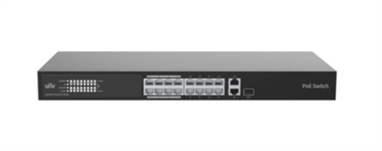 Gris-Switch Uniview Gestionable en la Nube de 16 Puertos PoE con 2 Puertos Gigabit-Vista Frontal