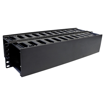 HF19-02-200 Black-Horizontal Finger-Duct Cable Manager 2U 19 Inch-Double Lateral View