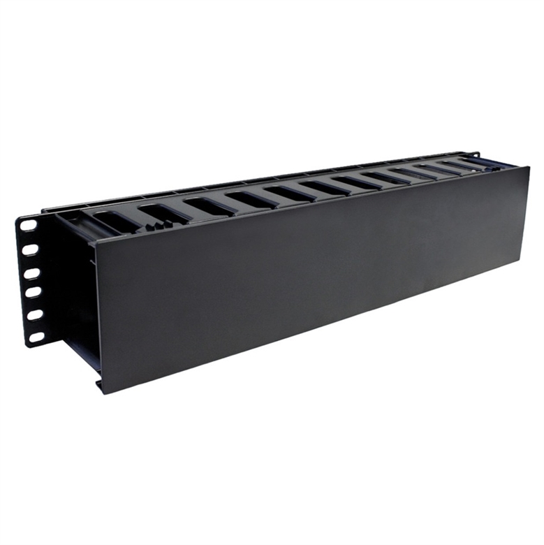HF19-02-200 Black-Horizontal Finger-Duct Cable Manager 2U 19 Inch-Lateral View