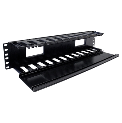 HF19-02-200 Black-Horizontal Finger-Duct Cable Manager 2U 19 Inch-Open Lateral View