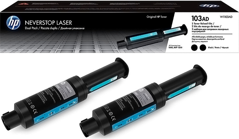 HP 103AD - Black Original Neverstop Laser Dual Toner Reload Kit, 2 Kit and Package