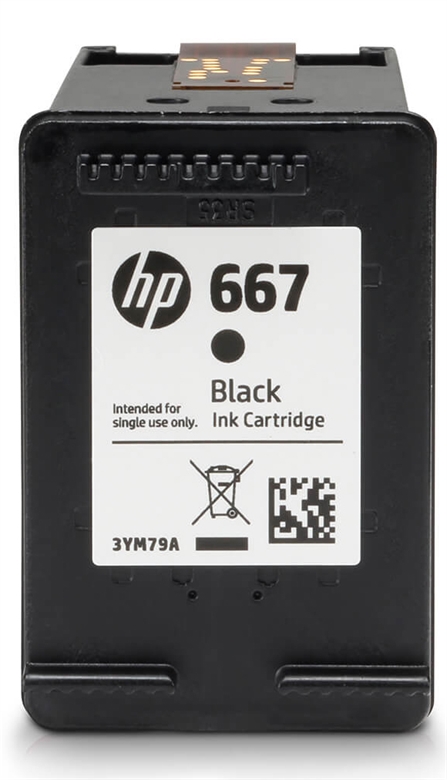 HP 667XL Cartucho de Tinta Negra Vista Isometrica