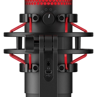 HyperX QuadCast Black Red Front Closeup View