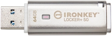 Kingston IronKey Locker+ 50 Encriptado - Unidad Flash USB, 64GB, USB 3.0, Tipo-A, Plata, Encriptado