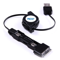 IMEXX IME-41253 - USB Cable, USB Type-A Male to 3 in 1 (Mini USB + Micro USB + Apple 30 pin), USB 2.0, Black