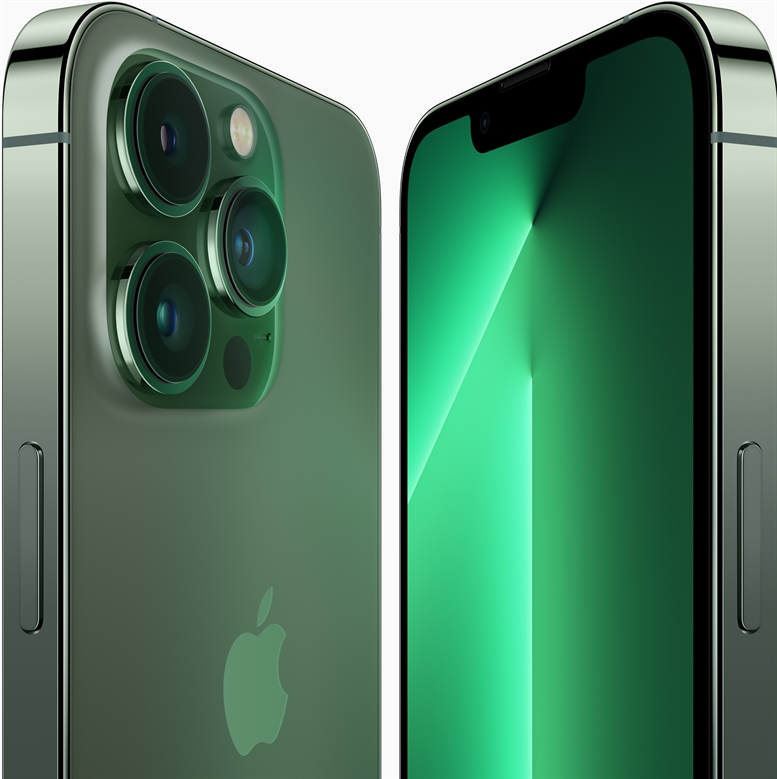 iPhone 13 Pro Max - Alpine Green Back and Front Isometric View
