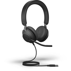 Jabra Evolve2 40 - Headset, Estéreo, Supraaurales, con Micrófono, Con Cable, USB, 20Hz-20kHz, Negro