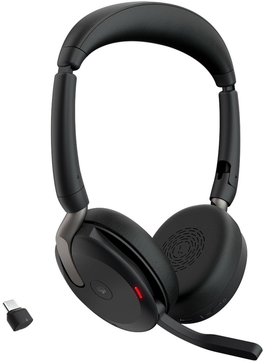 Jabra Evolve2 65 MS Wireless Headphones with Link380c, Stereo, Black - Wireless Bluetooth Headset for Calls and Music, 37 Hours of Battery Life, Passi : Jabra Evolve2 65 MS Wireless Headset with Link380a