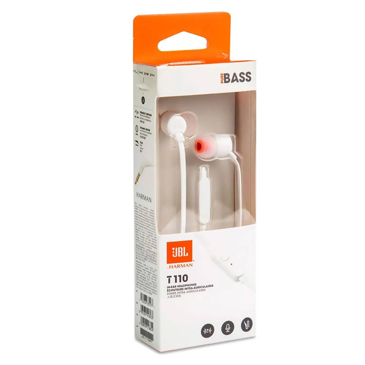 JBL T110 3.5mm Wired Earphones Stereo Music Deep Bass Earbuds