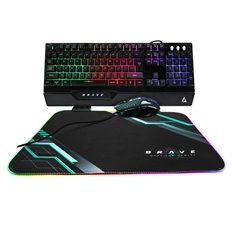 Unno Tekno KB6784BK - Combo Gaming BRAVE BRV84 de Teclado, Mouse y Mouse Pad, USB, Retroiluminación RGB Multicolor, Teclado de 104 Teclas, Mouse de 3600 DPI