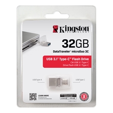 Kingston DataTraveler microDuo 3C  - USB Flash Drive, 32 GB, USB 3.2 Gen 1, Type-A/Type-C, Silver