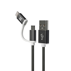 Klip Xtreme KAC-210  - USB Cable, Lightning & Micro USB Male to USB Type-A Male, USB 2.0, 1m, Black