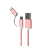 Klip Xtreme KAC-210  - USB Cable, Lightning & Micro USB Male to USB Type-A Male, USB 2.0, 1m, Rose Gold