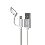Klip Xtreme KAC-210  - Cable USB, Lightning y Micro USB Macho a USB Tipo-A Macho, USB 2.0, 1m, Plata
