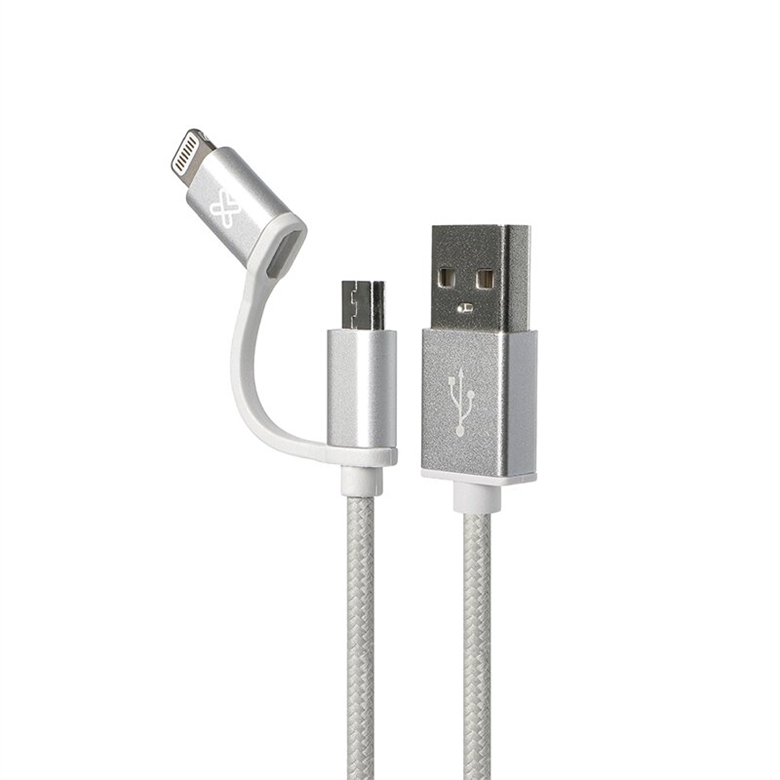 Klip Xtreme KAC-210 Cable Plateado Lightning y Micro USB Macho a USB Tipo A