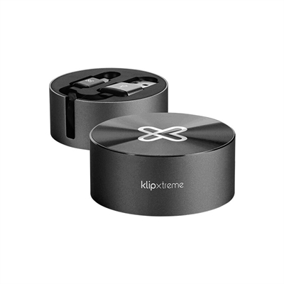 Klip Xtreme KAC-110 Cable Retráctil Negro USB Tipo-C a USB Tipo-A Vista de Case Metálico