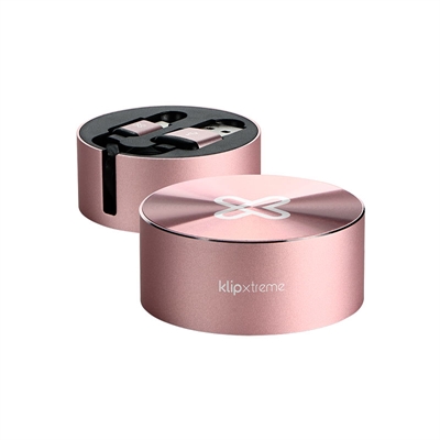 Klip Xtreme KAC-110 Oro Rosa Cable Retráctil USB Tipo C a USB Tipo A Vista de Case Metálico