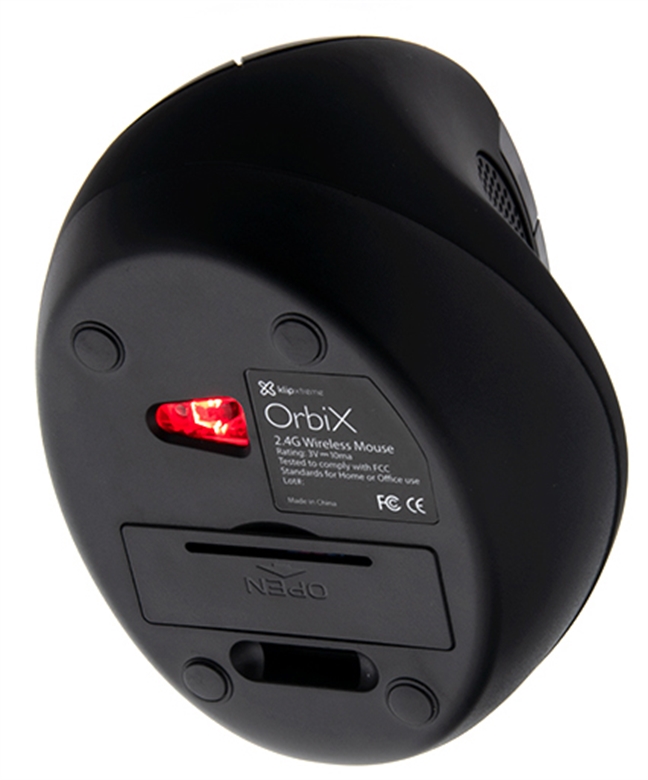 Klip Xtreme Orbix Mouse Inalámbrico Negro Vista de la Base