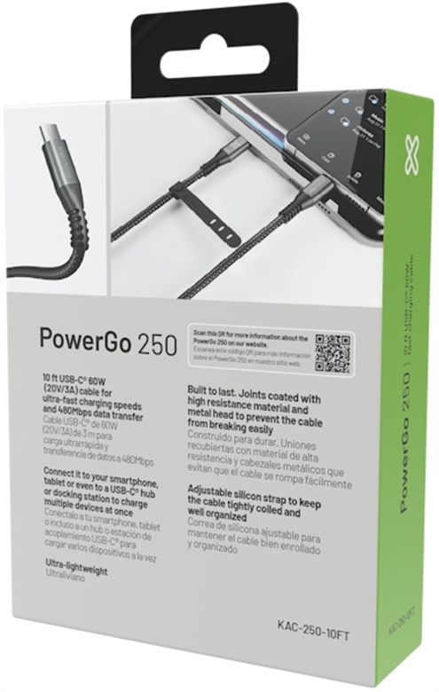 Klip Xtreme-USB cable-24 pin USB-C-3 m-Black-60W Braided Fast charging Box View4