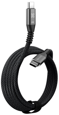 Klip Xtreme-USB cable-24 pin USB-C-3 m-Black-60W Braided Fast charging Front View 1