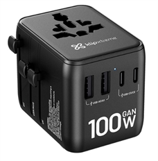 Klip Xtreme PowerWall Uni 100  - Travel Adapter, 3 USB Type C, 2 USB Type A, 100W, GaN Technology, Black
