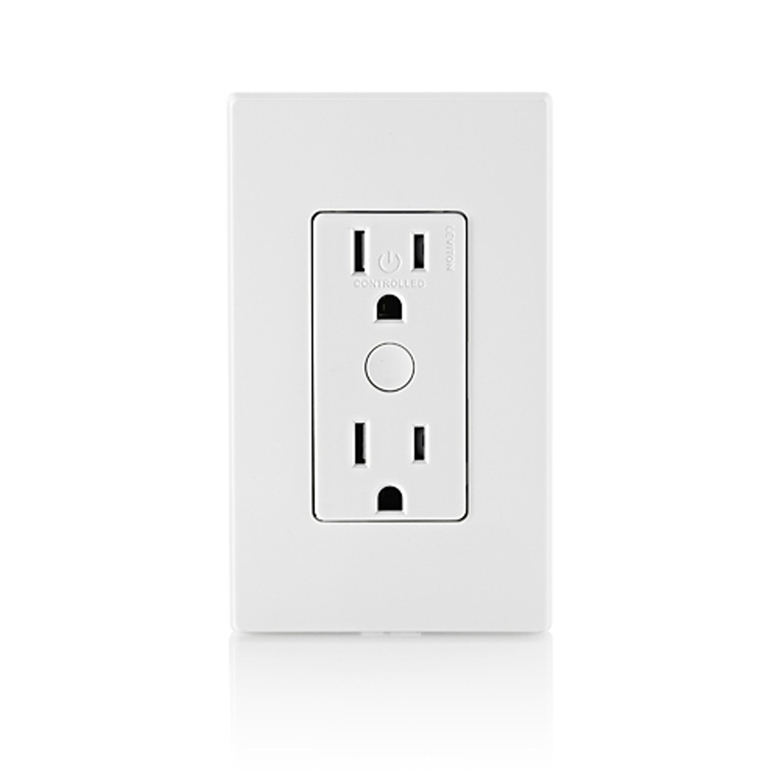 leviton-d215r-tomacorriente-inteligente-empotrado-wifi-segunda-generacion-blanco-vista frontal