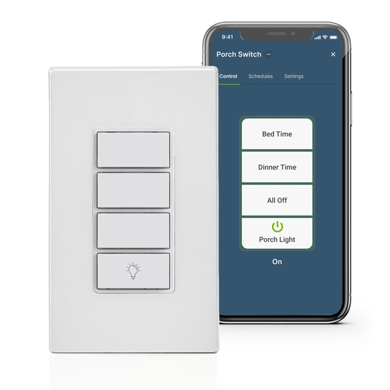 leviton-d2scs-controlador-escenas-inteligente-wifi-segunda-generacion-blanco-vista en uso