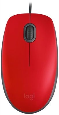 Logitech M110 Wired USB Red Mouse Top View	