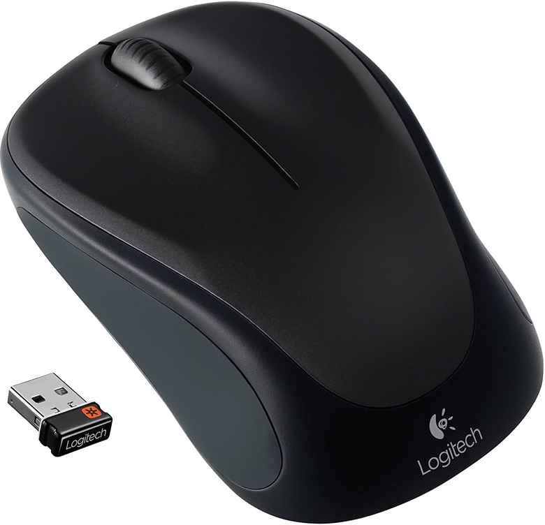 Logitech M317 Black Wireless Mouse Isometric View With Dongle