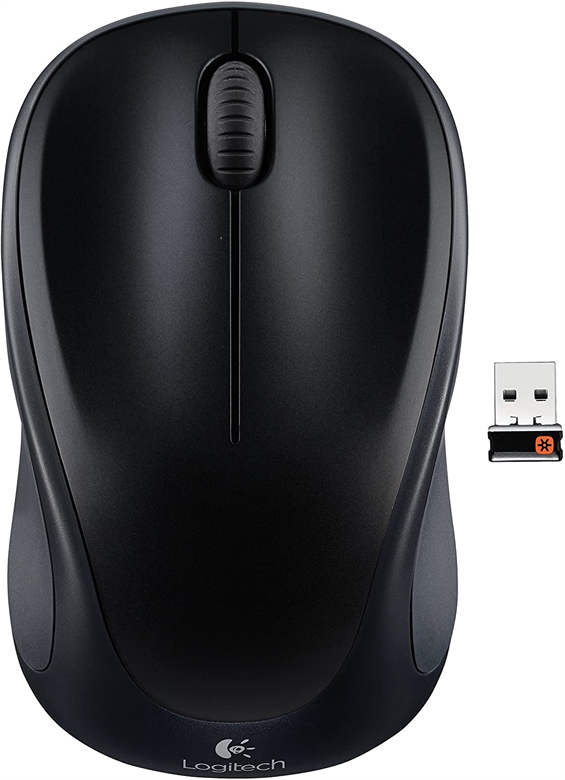 Logitech M317 Black Wireless Mouse Top View with Dongle