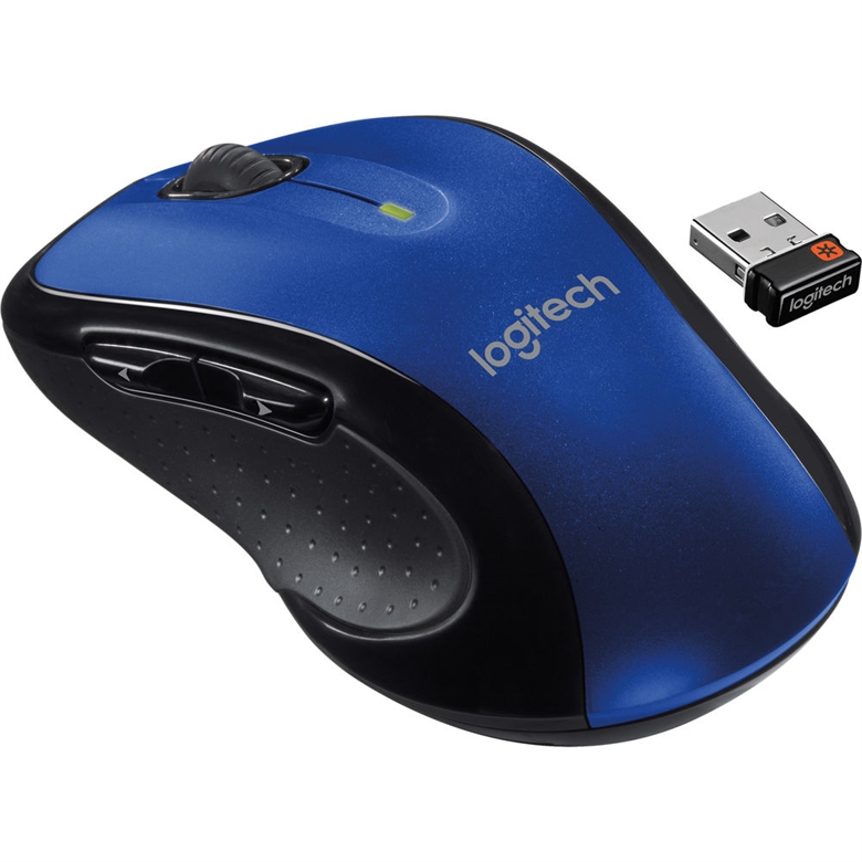 Logitech M510 Blue Wireless Mouse Back View With Dongle